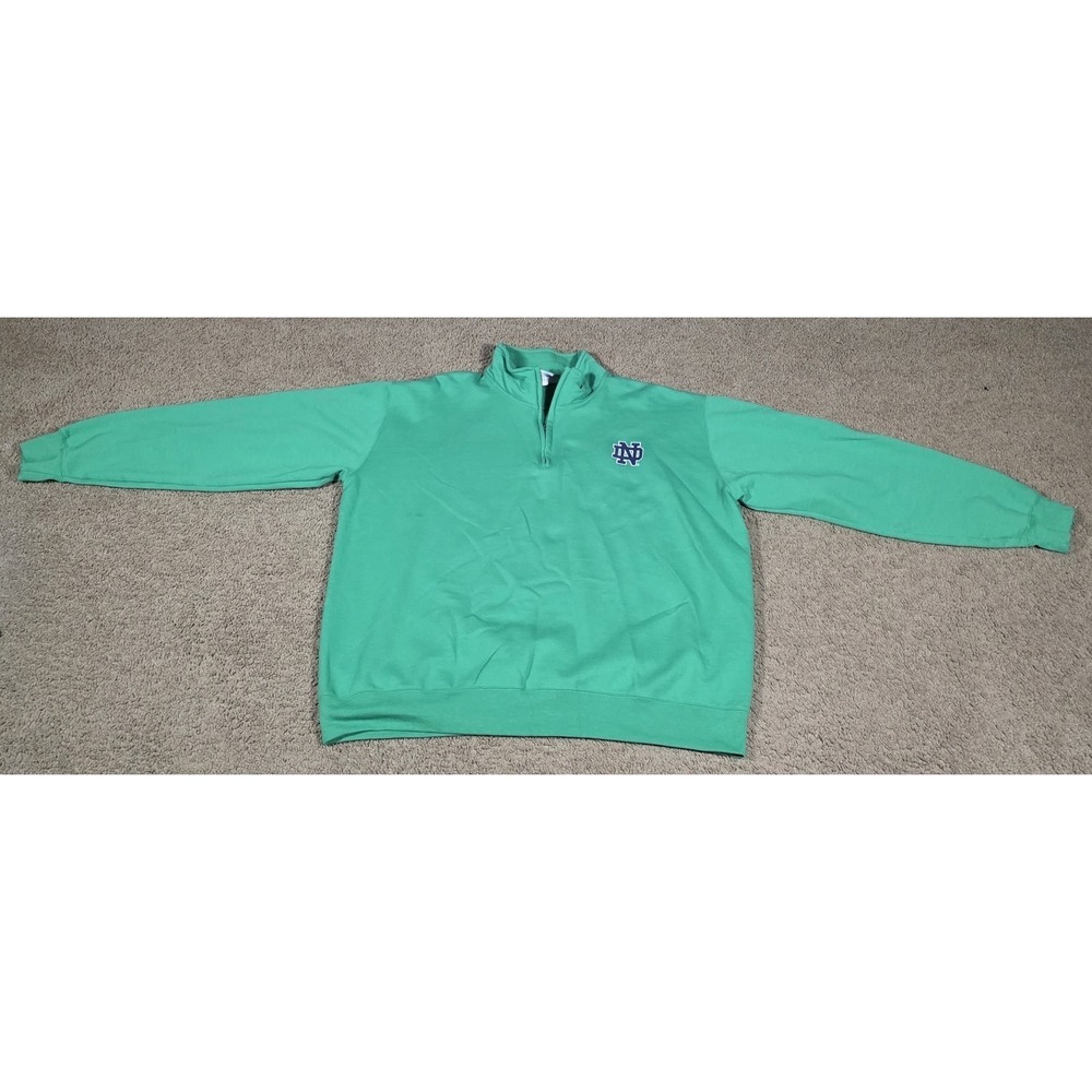 Champion Notre Dame Fighting Irish 1/4 Zip Sweatshirt Mens 2XL Green Collared